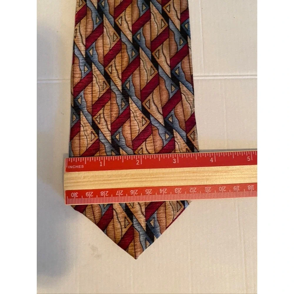 Vodka by Stonehenge Mens Silk Tie Geometric Abstract Gold Burgundy Blue